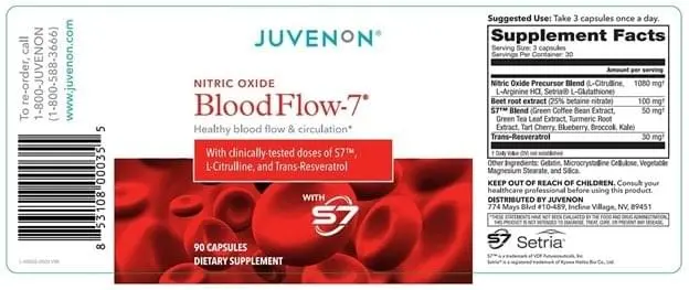 Juvenon Blood flow 7 Supplement Facts